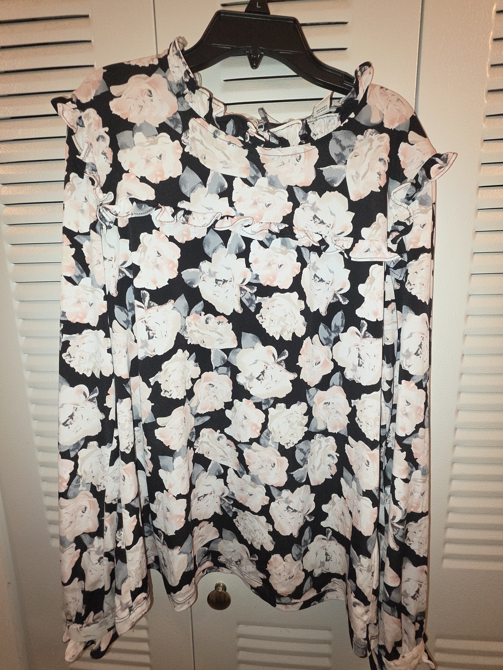 Karl Lagerfeld Black Long-Sleeve Floral Ruffle Dress - Blush and White Flowers
